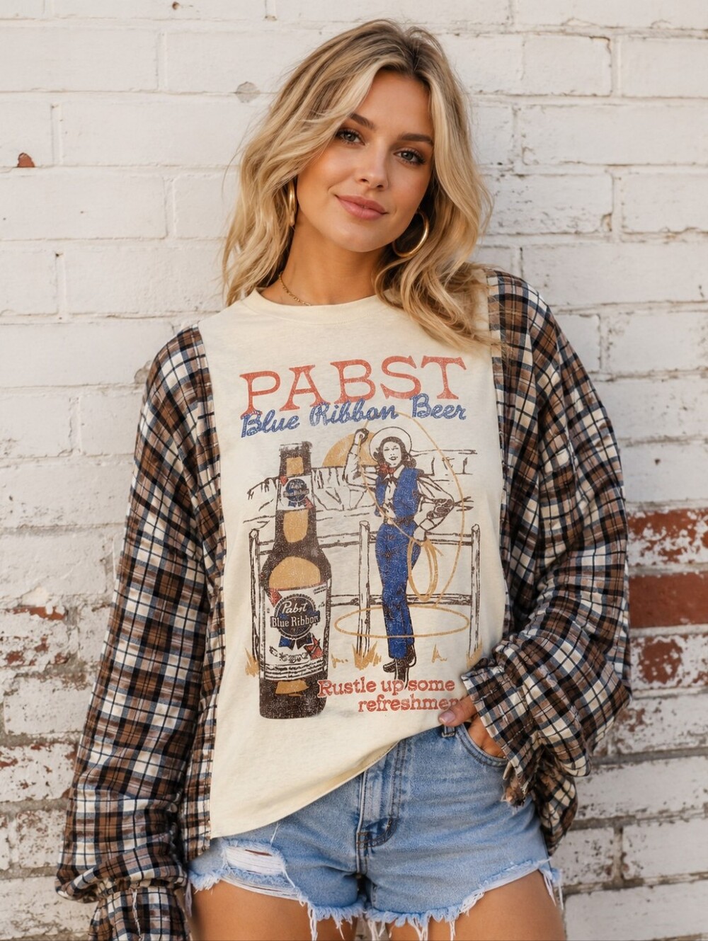 Upcyled Pabst Blue Ribbon Flannel Tee